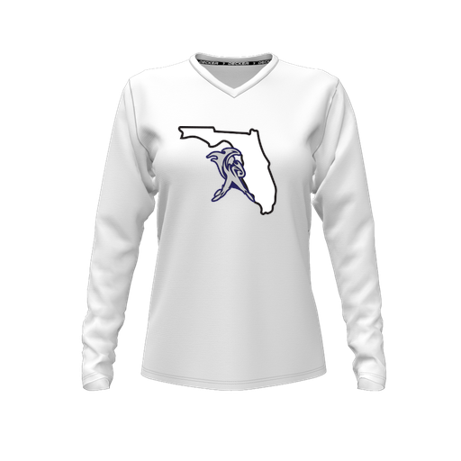 [FTLVPTWH-FYXS-LOGO1] Decker Performance T-Shirt (Female Youth XS, White, V Neck, Logo 1, Long Sleeve)
