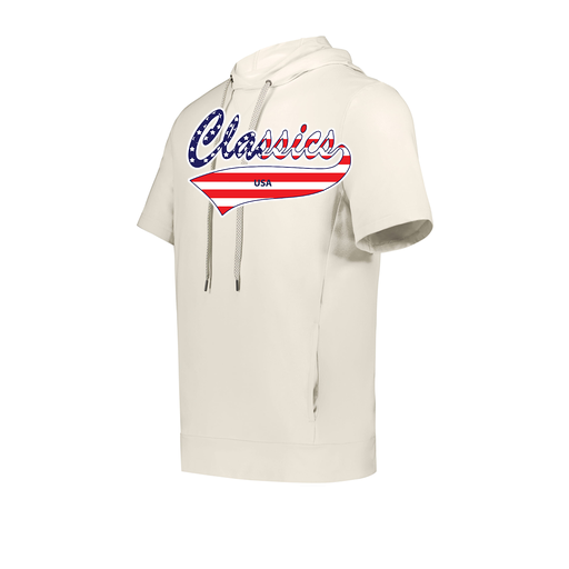 [222505.907.S-LOGO2] Men's Venturs Soft Knit Short Sleeve Hoodie (Adult S, White, Logo 2)